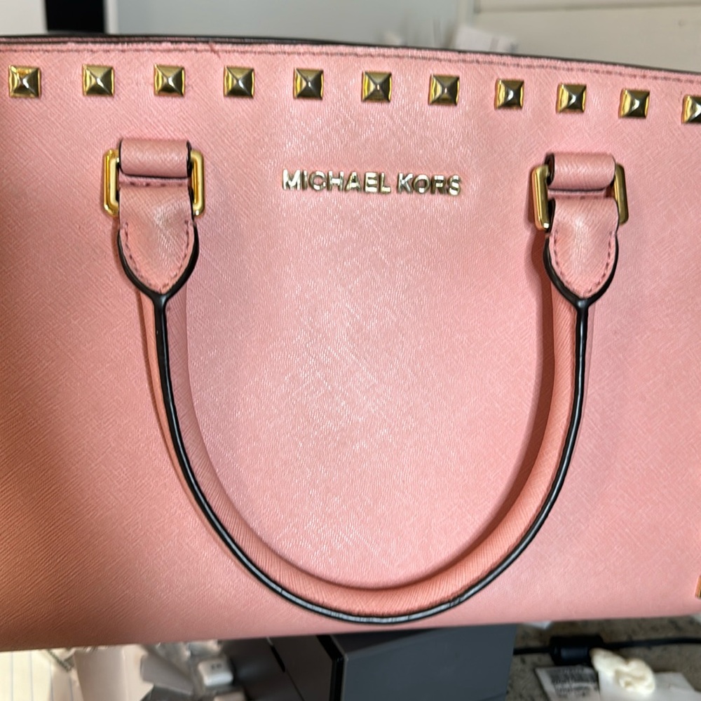 Michael Kors Medium Selma Studded Satchel Bag In Dusty Rose